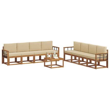 Utomhussoffset med kudde 9 pcs Naturlig och Beige