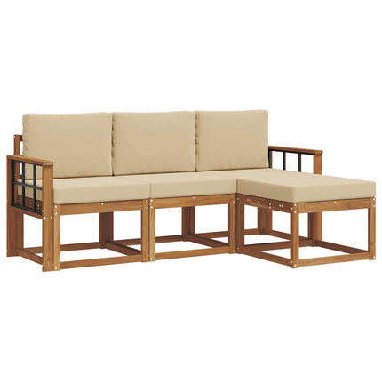 Utomhussoffset med kudde 4 pcs Naturlig och Beige