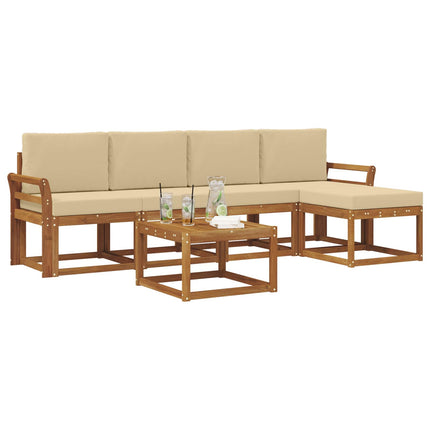 Utomhussoffset med kudde 6 pcs Naturlig och Beige