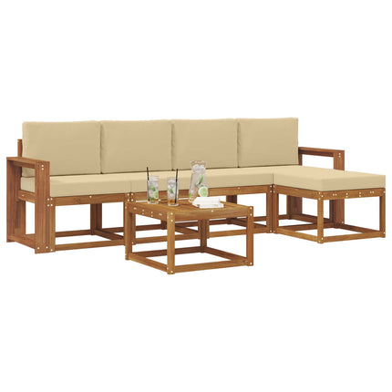 Utomhussoffset med kudde 6 pcs Naturlig och Beige