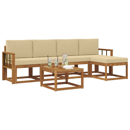 Utomhussoffset med kudde 6 pcs Naturlig och Beige