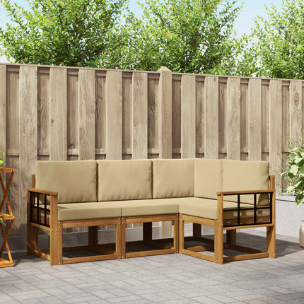 Utomhussoffset med kudde 4 pcs Naturlig och Beige