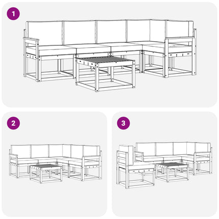 Utomhussoffset med kudde 6 pcs Naturlig och Antracit