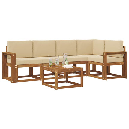 Utomhussoffset med kudde 6 pcs Naturlig och Beige