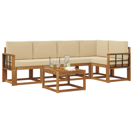 Utomhussoffset med kudde 6 pcs Naturlig och Beige