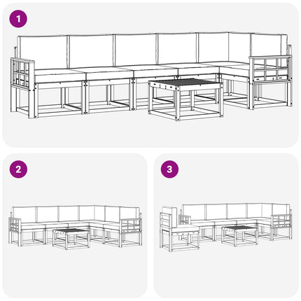 Utomhussoffset med kudde 7 pcs Naturlig och Ljus Grå