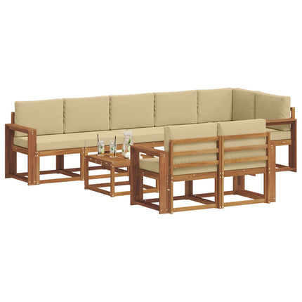 Utomhussoffset med kudde 9 pcs Naturlig och Beige