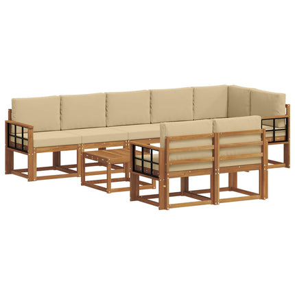 Utomhussoffset med kudde 9 pcs Naturlig och Beige