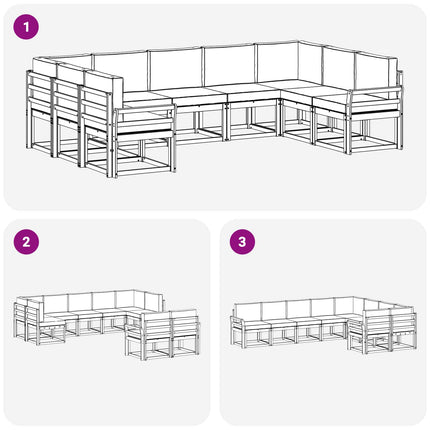 Utomhussoffset med kudde 9 pcs Naturlig och Ljus Grå