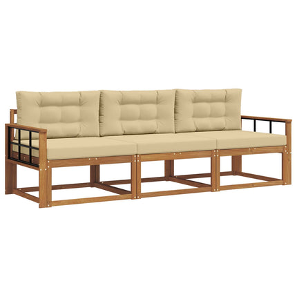 Utomhussoffset med kudde 3 pcs Naturlig och Beige