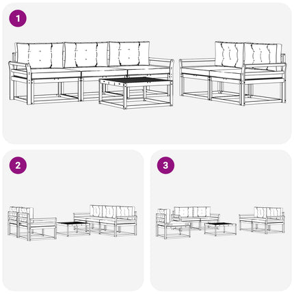 Utomhussoffset med kudde 6 pcs Naturlig och Grädde