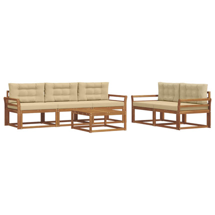 Utomhussoffset med kudde 6 pcs Naturlig och Beige