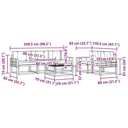Utomhussoffset med kudde 6 pcs Naturlig och Ljus Grå