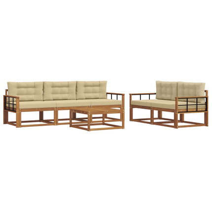Utomhussoffset med kudde 6 pcs Naturlig och Beige
