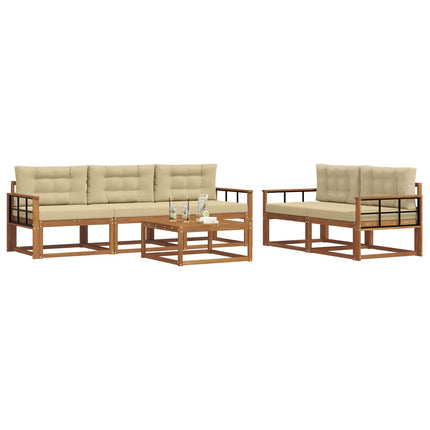 Utomhussoffset med kudde 6 pcs Naturlig och Beige