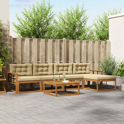 Utomhussoffset med kudde 6 pcs Naturlig och Beige