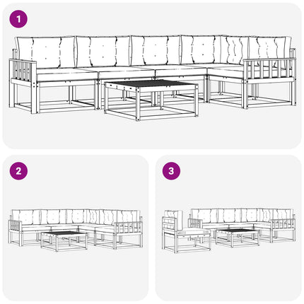Utomhussoffset med kudde 6 pcs Naturlig och ljusgrå