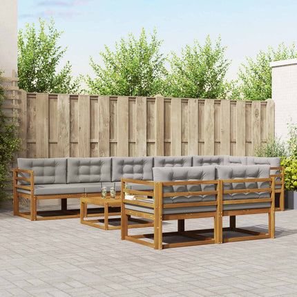 Utomhussoffset med kudde 9 pcs Naturlig och ljusgrå