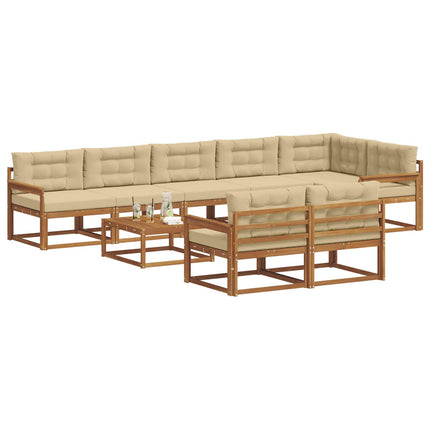 Utomhussoffset med kudde 9 pcs Naturlig och Beige