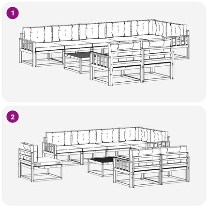 Utomhussoffset med kudde 9 pcs Naturlig och ljusgrå