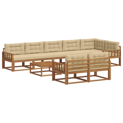 Utomhussoffset med kudde 9 pcs Naturlig och Beige