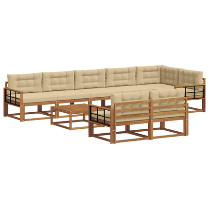 Utomhussoffset med kudde 9 pcs Naturlig och Beige