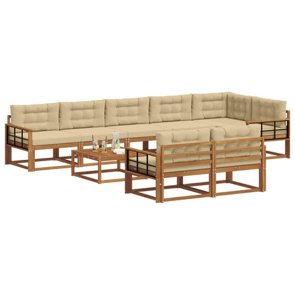 Utomhussoffset med kudde 9 pcs Naturlig och Beige