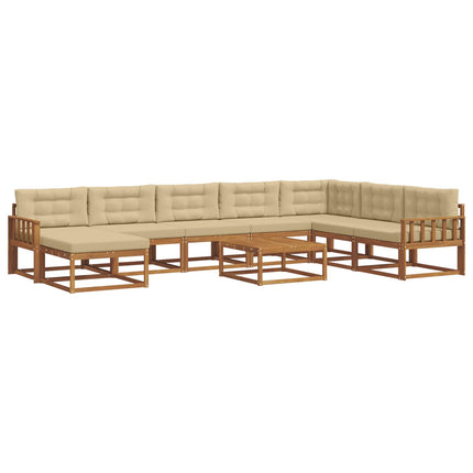 Utomhussoffset med kudde 9 pcs Naturlig och Beige