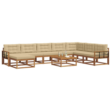Utomhussoffset med kudde 9 pcs Naturlig och Beige