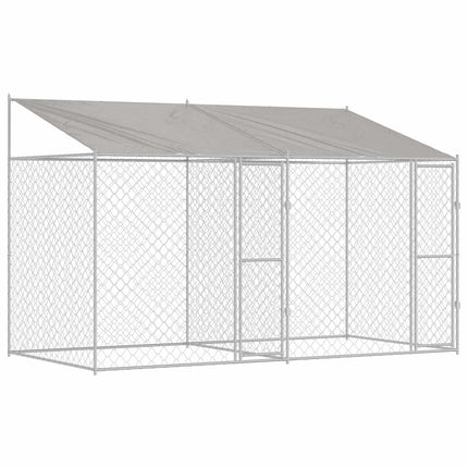 Hundbur med tak Silver 400 x 200 x 256 cm Stål och PE