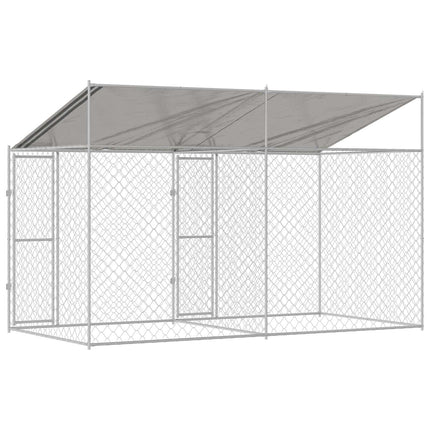 Hundbur med tak Silver 400 x 200 x 256 cm Stål och PE