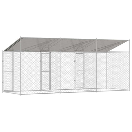 Hundbur med tak Silver 600 x 200 x 256 cm Stål och PE