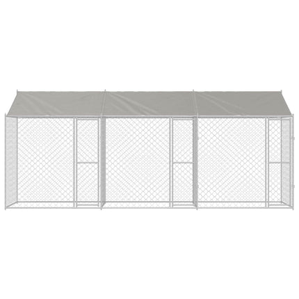 Hundbur med tak Silver 600 x 200 x 256 cm Stål och PE