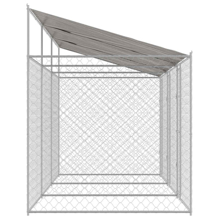 Hundbur med tak Silver 600 x 200 x 256 cm Stål och PE