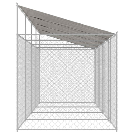 Hundbur med tak Silver 800 x 200 x 256 cm Stål och PE