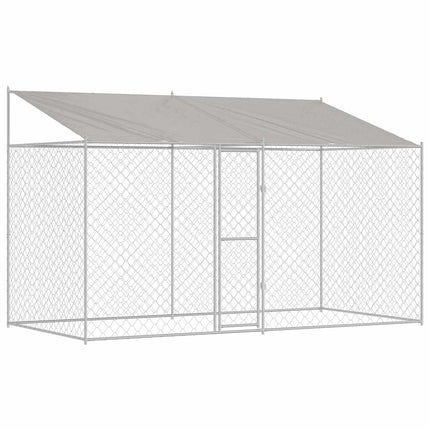 Hundbur med tak Silver 400 x 200 x 256 cm Stål och PE