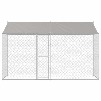 Hundbur med tak Silver 400 x 200 x 256 cm Stål och PE