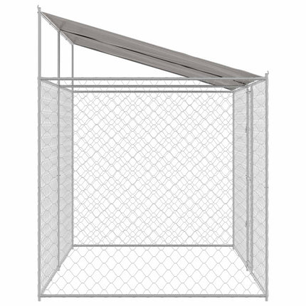 Hundbur med tak Silver 400 x 200 x 256 cm Stål och PE