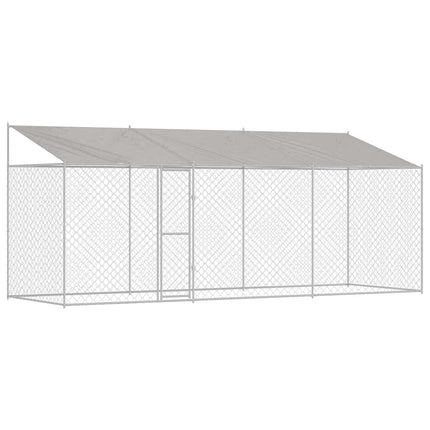 Hundbur med tak Silver 600 x 200 x 256 cm Stål och PE