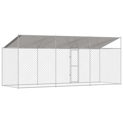 Hundbur med tak Silver 600 x 200 x 256 cm Stål och PE
