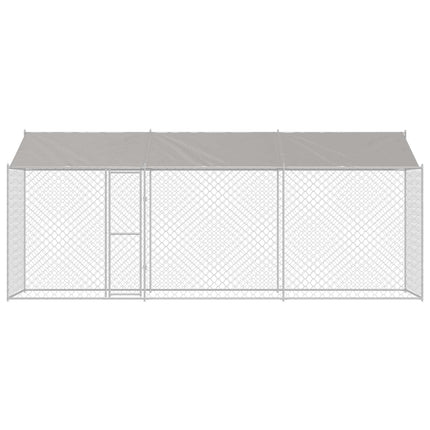 Hundbur med tak Silver 600 x 200 x 256 cm Stål och PE