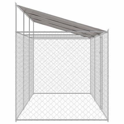 Hundbur med tak Silver 600 x 200 x 256 cm Stål och PE