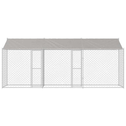 Hundbur med tak Silver 600 x 200 x 256 cm Stål och PE