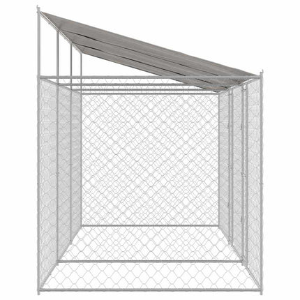 Hundbur med tak Silver 600 x 200 x 256 cm Stål och PE