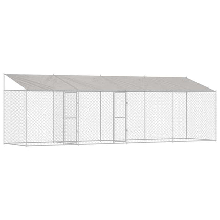 Hundbur med tak Silver 800 x 200 x 256 cm Stål och PE