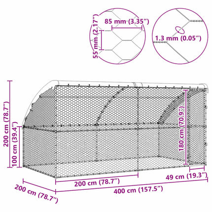 Hundbur med lagring 2 pcs Silver 4 x 2 x 2 m Galvaniserat stål