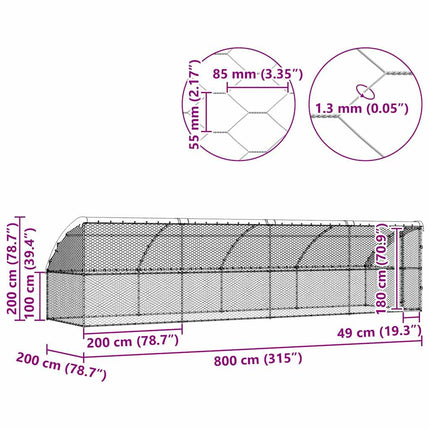 Hundbur med lagring 4 pcs Silver 8 x 2 x 2 m Galvaniserat stål