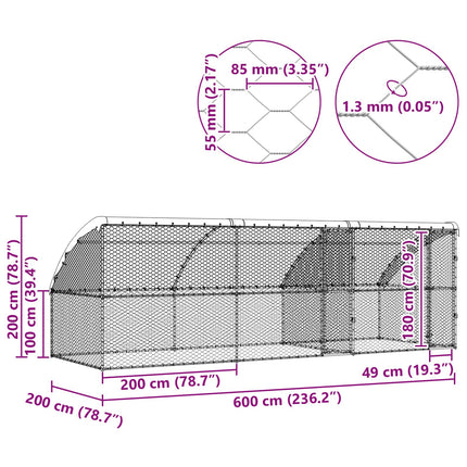 Hundbur med lagring 3 pcs Silver 6 x 2 x 2 m Galvaniserat stål