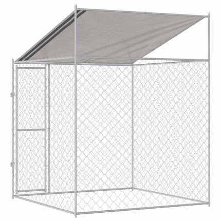 Hundbur med tak Silver 200 x 200 x 258 cm Stål och PE