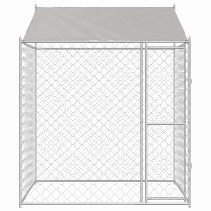 Hundbur med tak Silver 200 x 200 x 258 cm Stål och PE